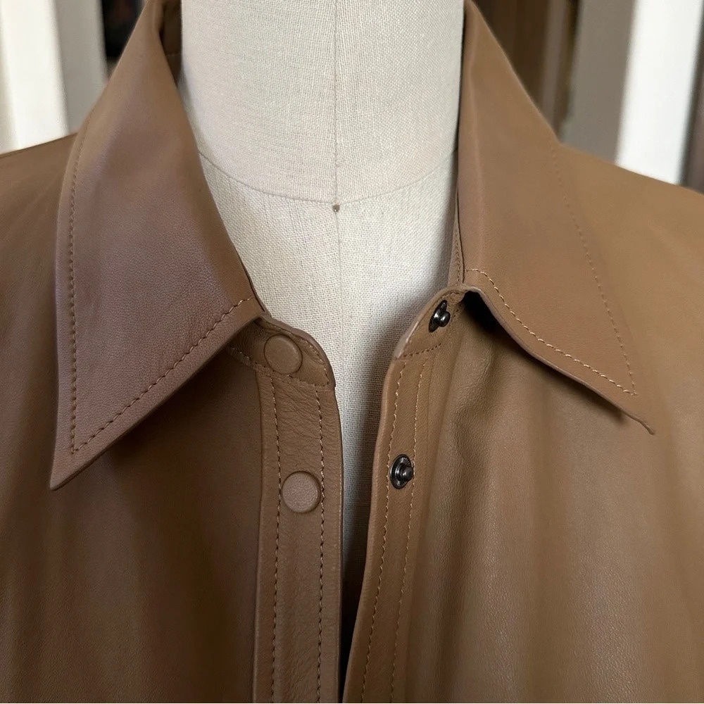 Autograph by Marks & Spencer 100% Leather Snap-front Shirt Jacket - US Size 16 - Picture 7 of 17